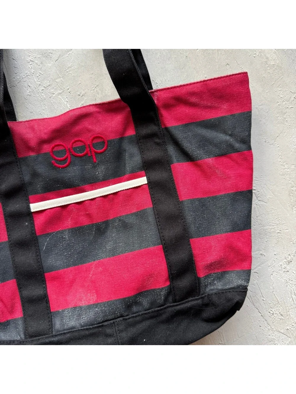 Vintage GAP LL Bean Style Boat and Tote Black Red Striped Canvas Bag